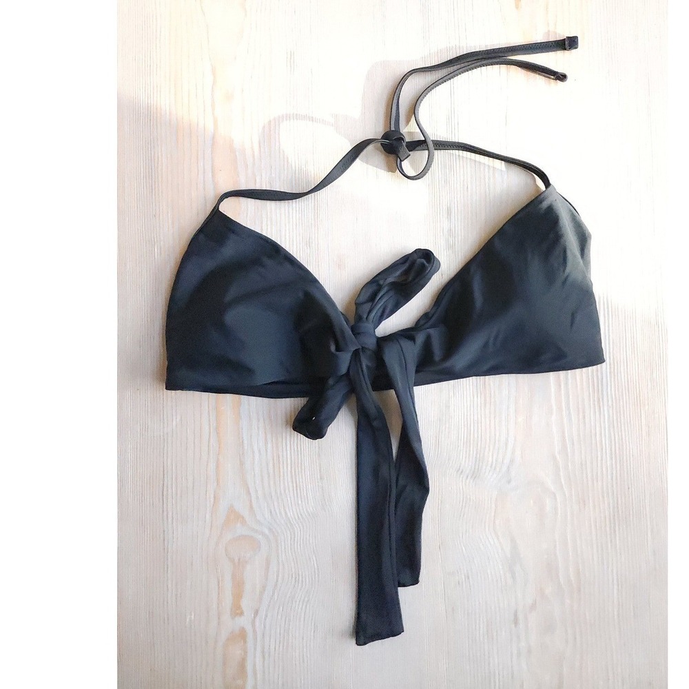 Aerie Classic Bikini Top Women L Black Scoop Neck TieFront Halter Swim Beach New